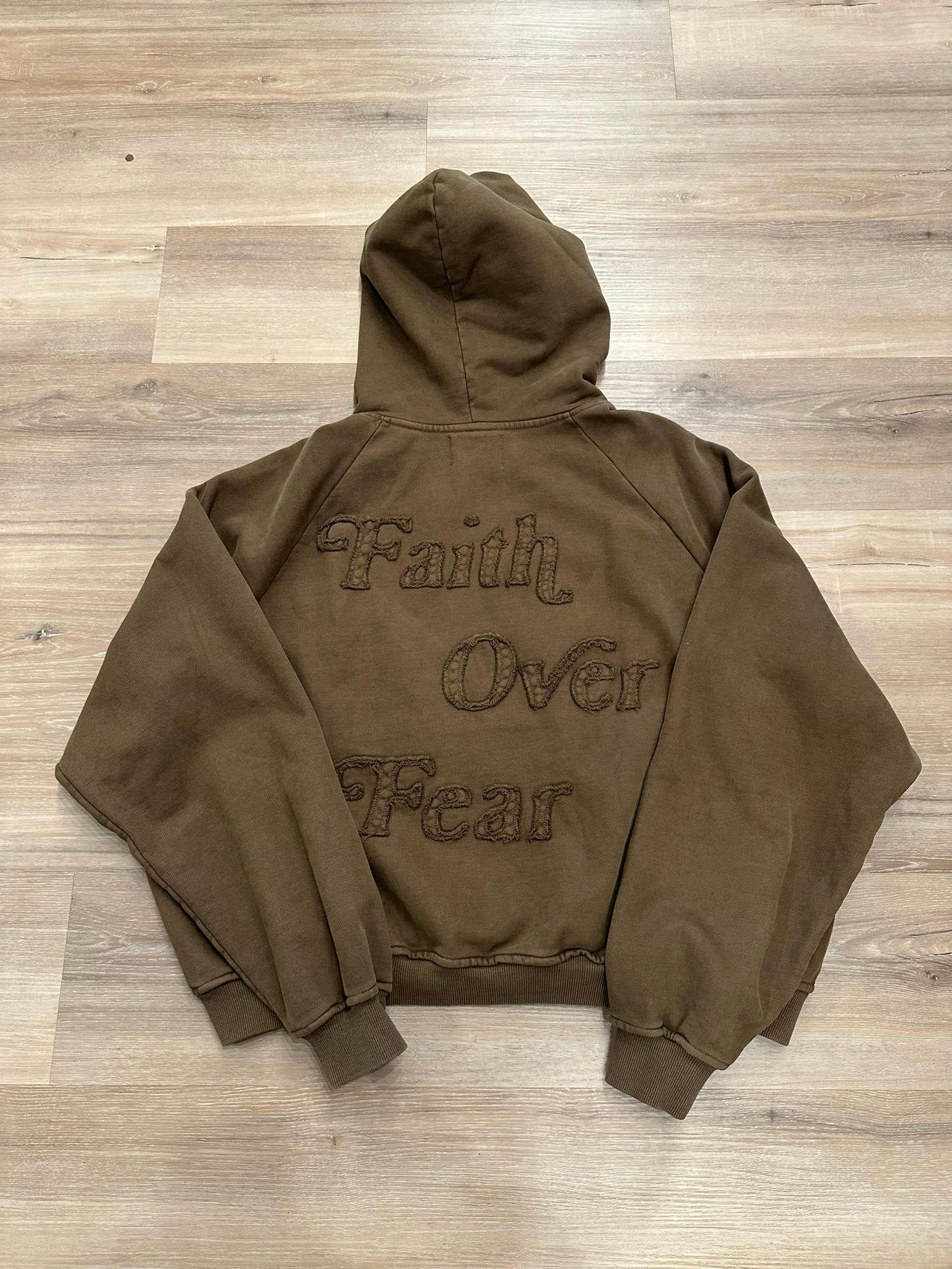 Only Way Studios 'Faith Over Fear' Hoodie Mocha Size Medium Brand New