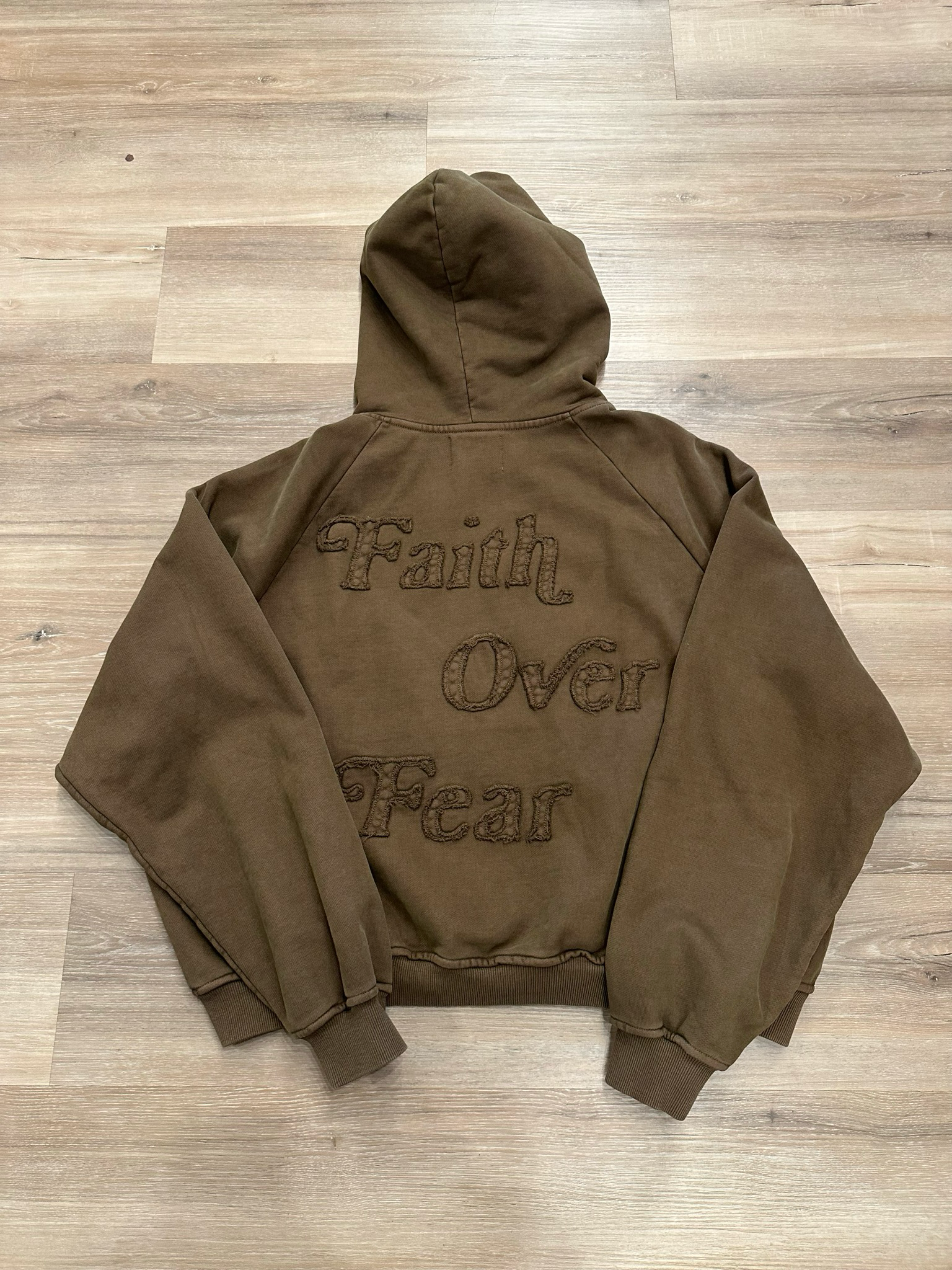 Only Way Studios 'Faith Over Fear' Hoodie Mocha Size Medium Brand New