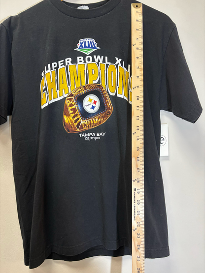 Steelers 2009 Super Bowl Champs Tee Black Size Medium Vintage