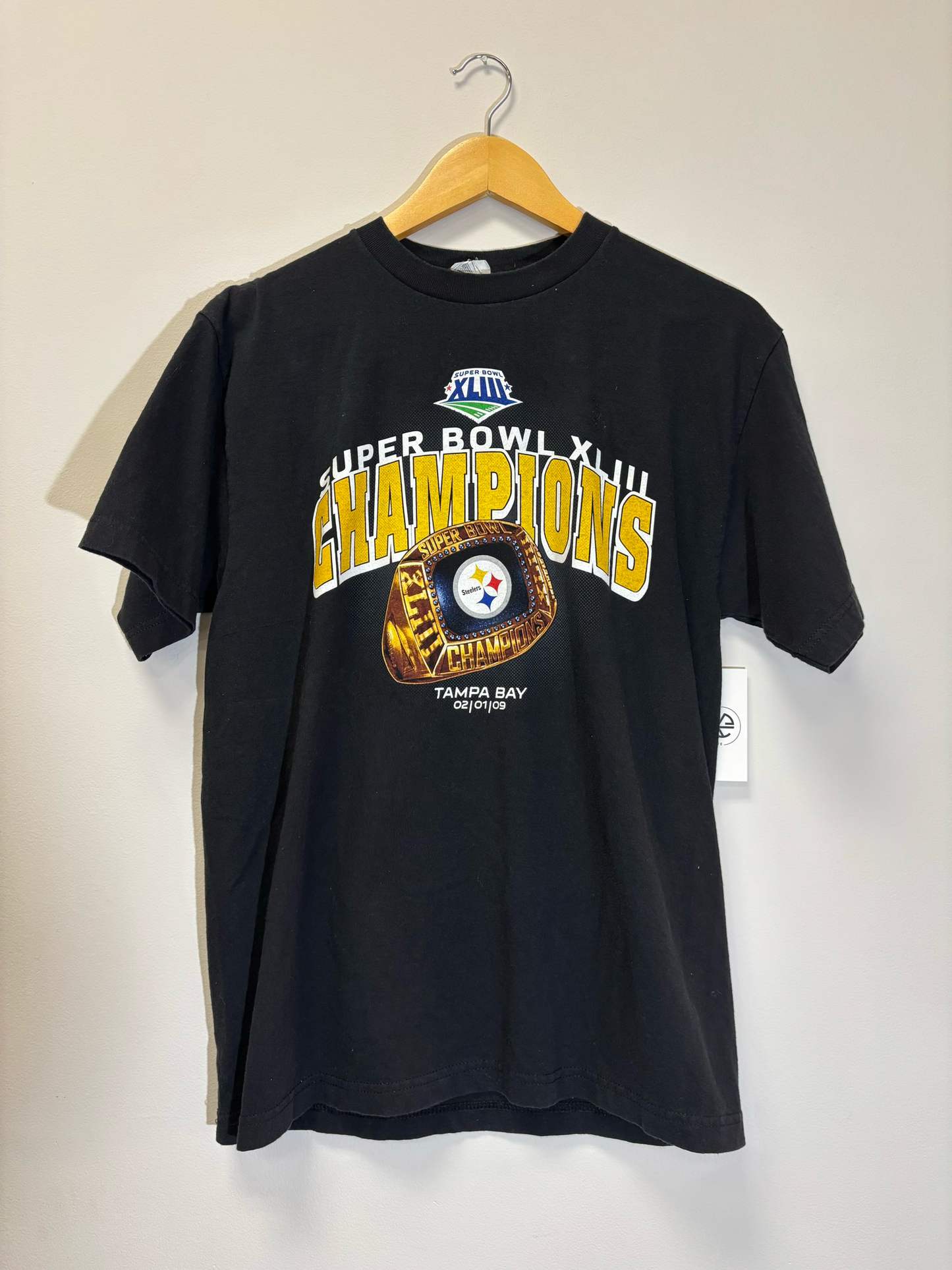 Steelers 2009 Super Bowl Champs Tee Black Size Medium Vintage