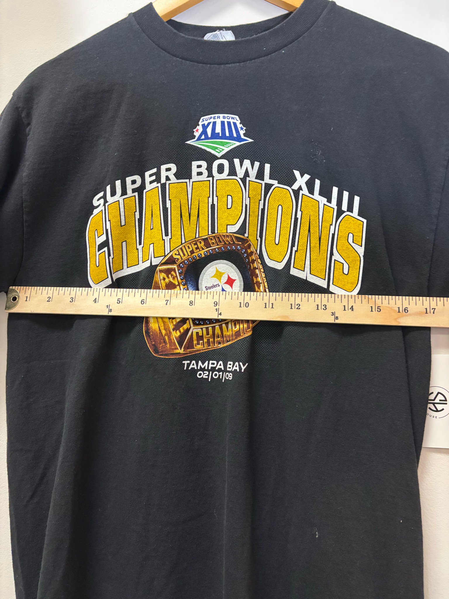 Steelers 2009 Super Bowl Champs Tee Black Size Medium Vintage