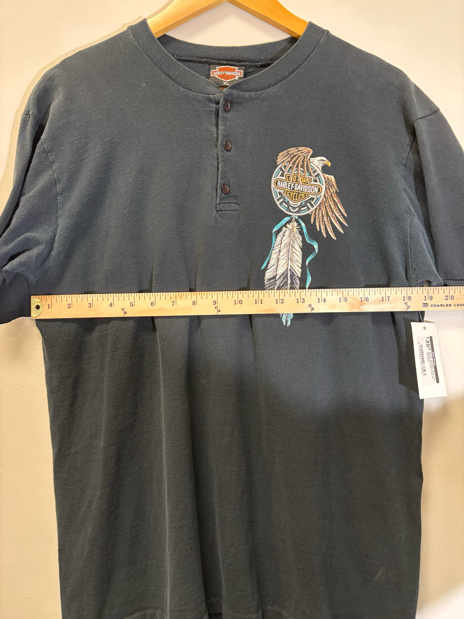 Harley Davidson Motor City Button Tee Black Size XL Vintage