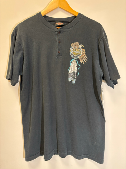 Harley Davidson Motor City Button Tee Black Size XL Vintage