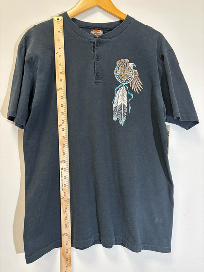 Harley Davidson Motor City Button Tee Black Size XL Vintage