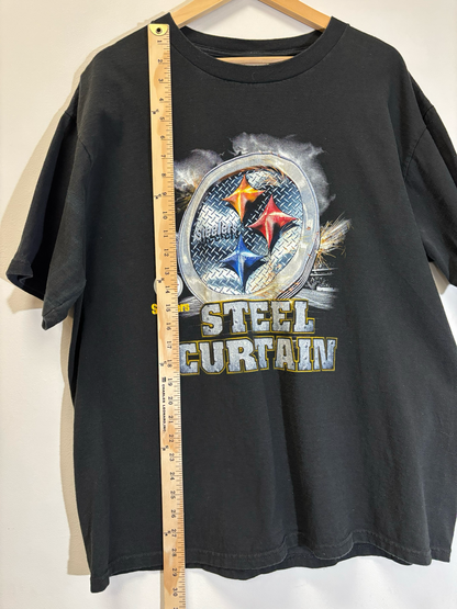 Steelers Steel Curtain Tee Black Size Large Vintage