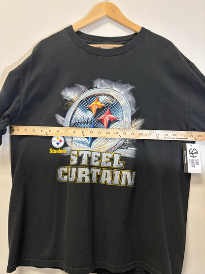 Steelers Steel Curtain Tee Black Size Large Vintage