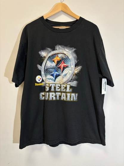 Steelers Steel Curtain Tee Black Size Large Vintage