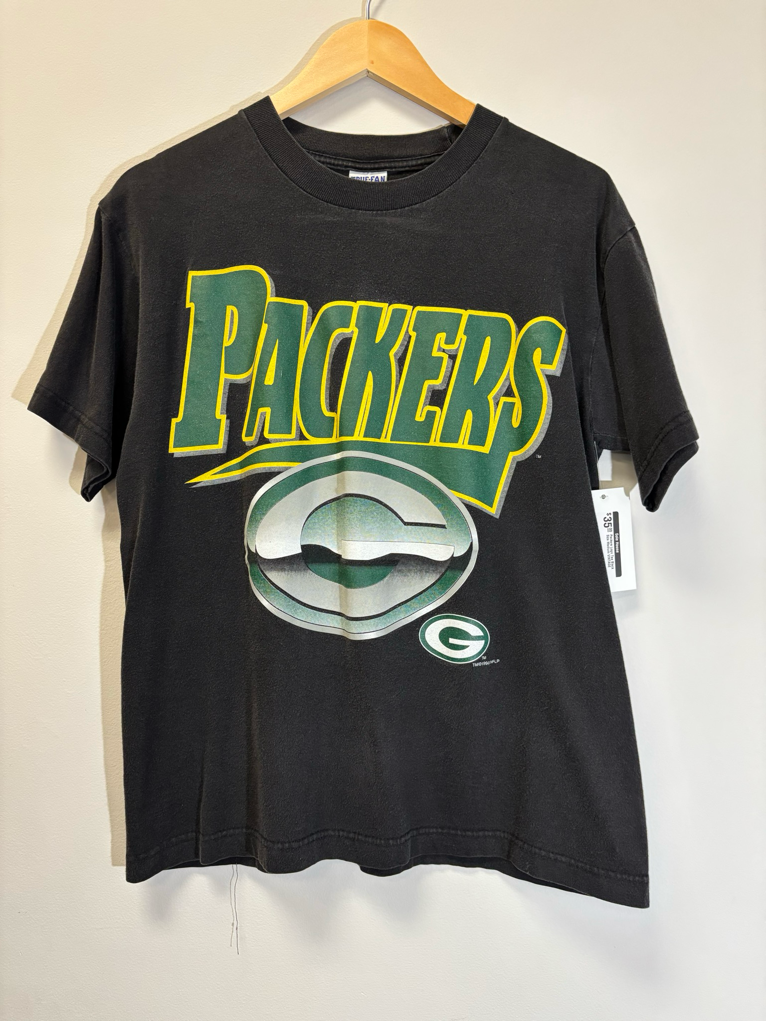Packers Logo Tee Black Size Medium Vintage