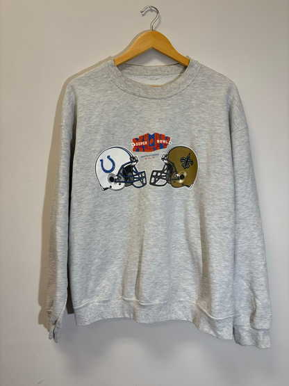 Superbowl Colts Saints Crewneck Grey Size Large Vintage