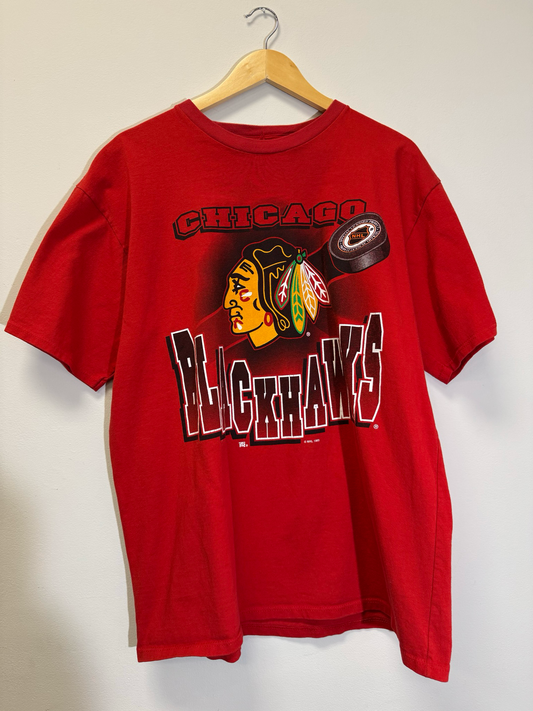 Chicago Black Hawks Tee Red Size Large Vintage