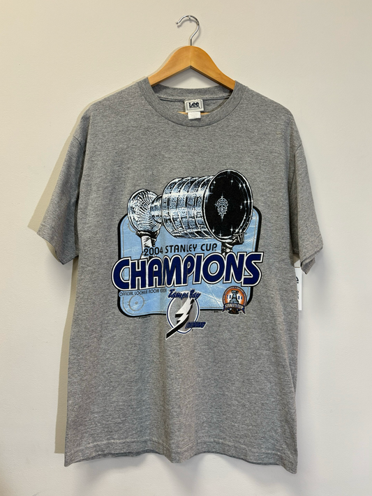 Tampa Bay Lightning Stanley Cup 2004 Tee Grey Size Large Vintage