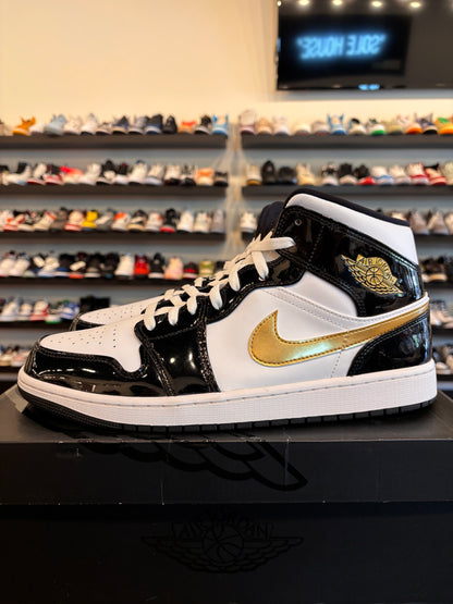 Jordan 1 Mid Patent Black Gold Size 13 Pre-Owned
