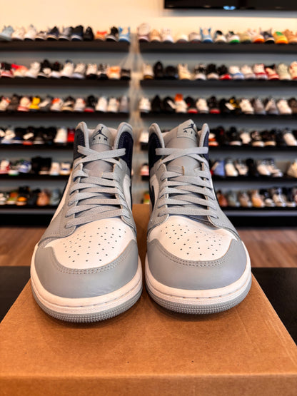 Jordan 1 Mid Grey Navy Size 10 Pre-Owned (No Box)