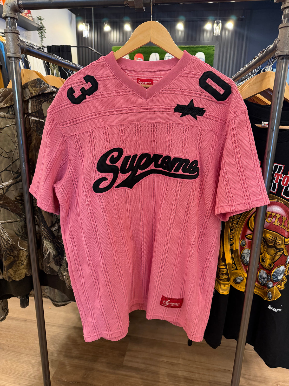 Supreme Mesh Knit Stripe Football Jersey Pink Size XL Pre-Owned