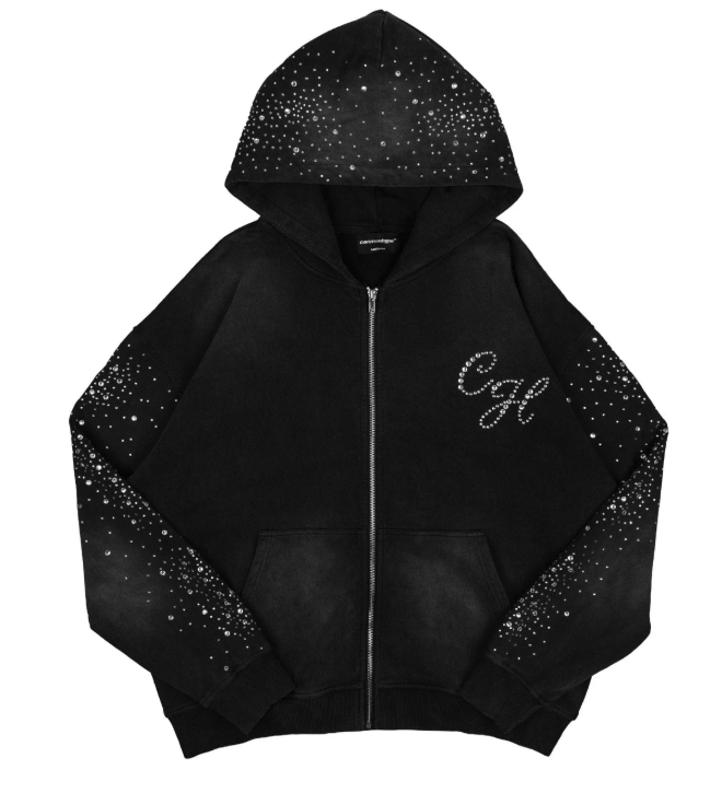 Common Hype Diamanté Hoodie Washed Black Size Large