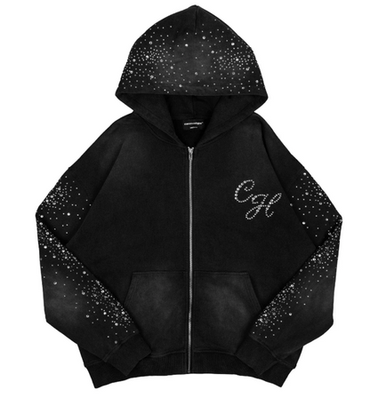 Common Hype Diamanté Hoodie Washed Black Size Large