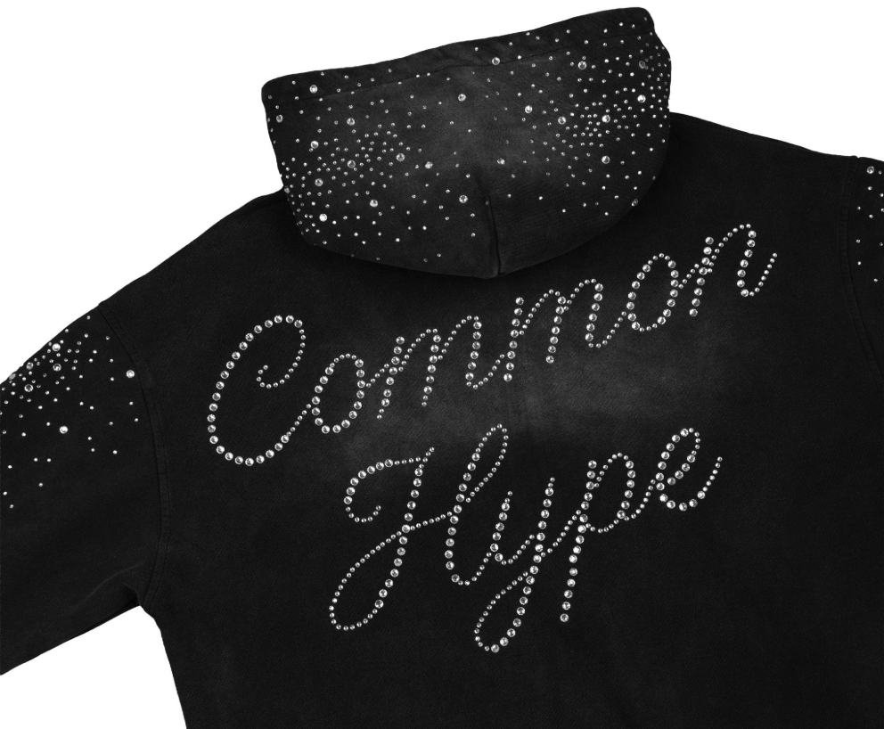 Common Hype Diamanté Hoodie Washed Black Size Large