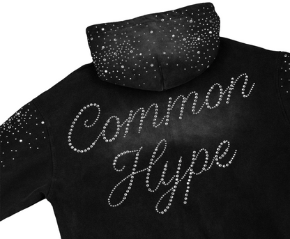 Common Hype Diamanté Hoodie Washed Black Size Large