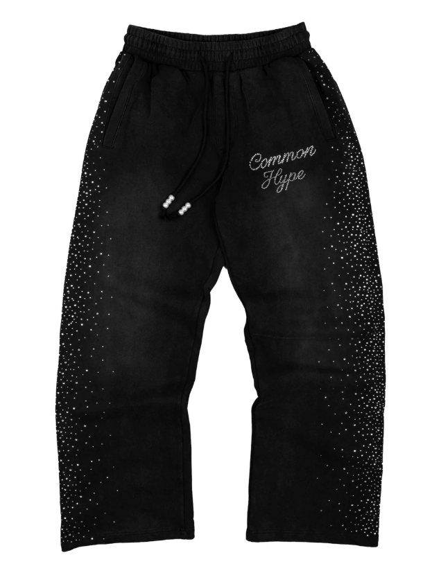 Common Hype Diamanté Sweatpant Washed Black Size Large