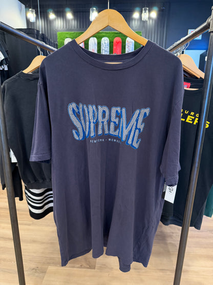 Supreme Flocked Washed Tee Navy Size XL Pre-Owned