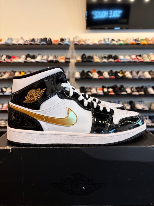 Jordan 1 Mid Patent Black Gold Size 13 Pre-Owned
