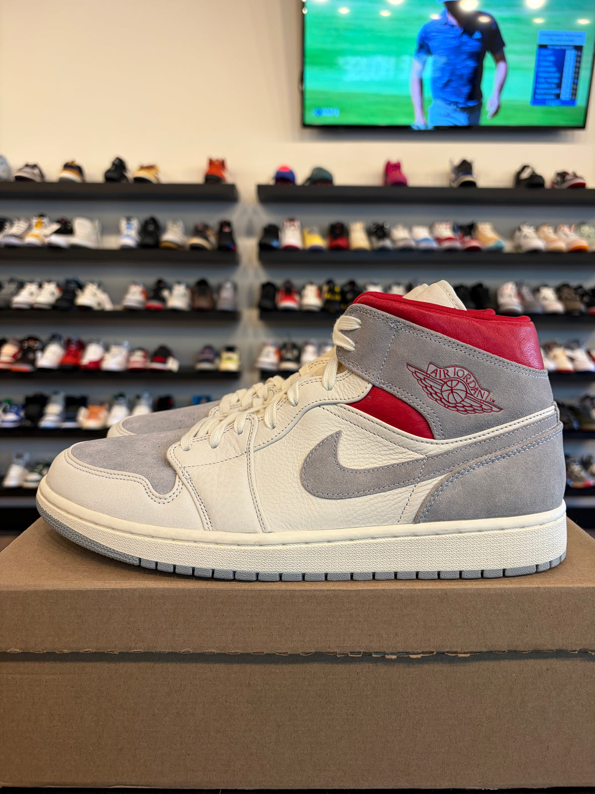 Jordan 1 Mid Grey Red Size 13 Brand New (No Box)