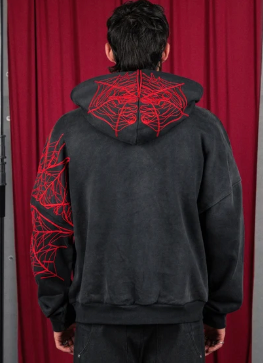 Commons Spider Zip-Up Hoodie Vintage Black Size Medium